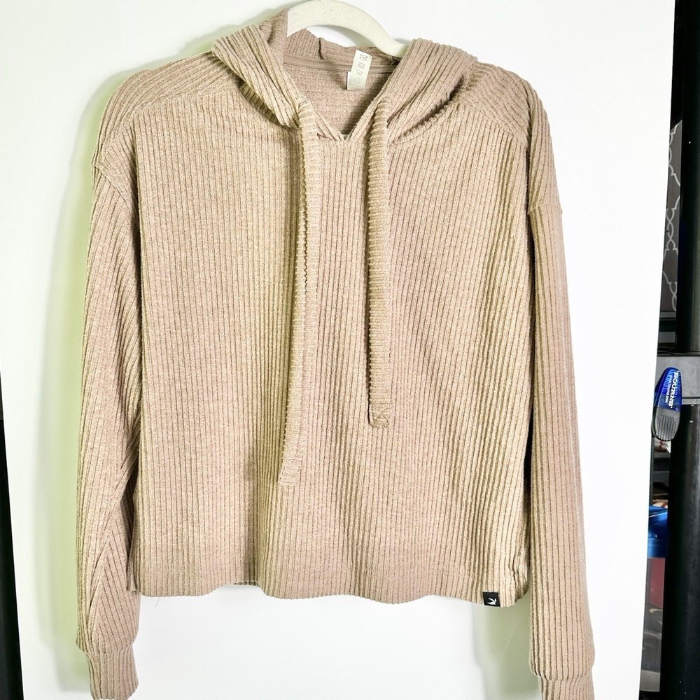 Glyder‎ Ribbed Hooded Pullover Womens Size M Brown Cropped Stretch Hoodie